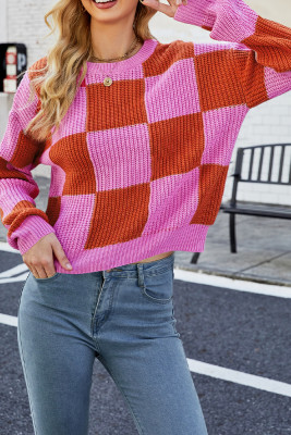 Color Block Plaid Knit Sweaters