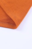 Orange Pocketed Color Block Patchwork Long Sleeve Top