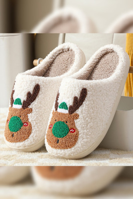 Christmas Cartoon Reindeer Fluffy Slippers 