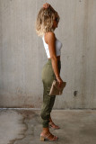 Green Solid Color Ankle-length High Waist Joggers