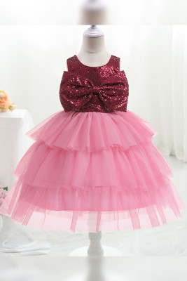 Big Bow Sleeveless Sequin Mesh Pleated Party Dress