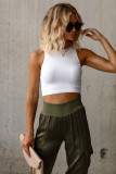Green Solid Color Ankle-length High Waist Joggers