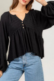 Puff Sleeve Ribbed Knitting Henley Top 