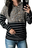 Leopard Striped Zipper Pullover Sweatshirt