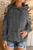 Gray Cut Out Retro Kangaroo Pocketed Pullover Hoodie