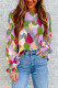 Multicolor  Abstract Color Block Printed Long Sleeve Blouse