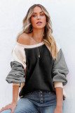 Gray Colorblock Long Sleeve Pullover Fleece Sweatshirt