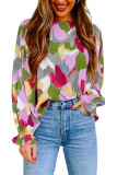 Multicolor  Abstract Color Block Printed Long Sleeve Blouse