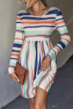 Color Block Stripes Long Sleeves Dress 
