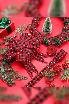 Plaid Christmas Print Linen Ribbon Tapes