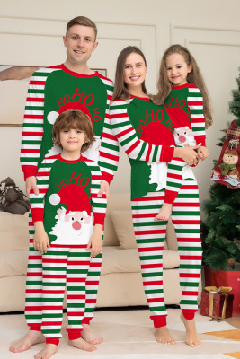 Green and Red Striped Santa Print Family Loungewear Set