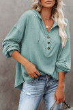 Green Buttoned High and Low Hem Hoodie