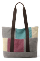 Color Block Canvas Tote Bag MOQ 3pcs