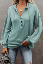 Green Buttoned High and Low Hem Hoodie