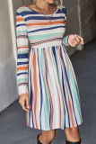 Color Block Stripes Long Sleeves Dress 