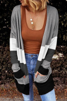 Dark Gray Open Front Colorblock Cardigan with Pockets