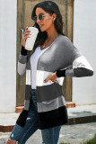 Dark Gray Open Front Colorblock Cardigan with Pockets