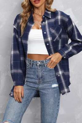 Plaid Pockets Open Button Long Sleeves Shirts