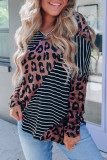 Black Leopard And Striped Color Block Top