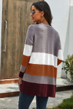 Multicolour Open Front Colorblock Cardigan with Pockets
