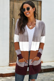 Multicolour Open Front Colorblock Cardigan with Pockets