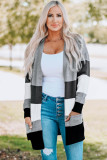 Gray Open Front Colorblock Cardigan with Pockets