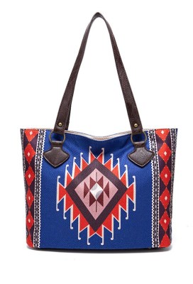 Linen Knit Aztec Print Tote Bag MOQ 3pcs
