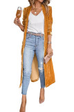 Yellow Velvet Open Front Pocketed Long Cardigan