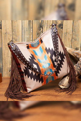 Aztec Print Tassels Linen Tote Bag MOQ 3pcs