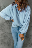 Sky Blue Washed Snap Buttons Lantern Sleeve Pullover Sweatshirt