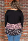 Black Floral Pattern Color Block Plus Size Pullover Top