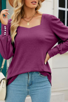 Plain Square Neck Puffy Long Sleeves Top