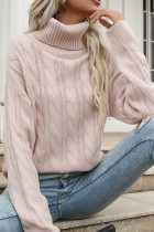 Pale Pink Turtle Neck Cable Knit Sweaters