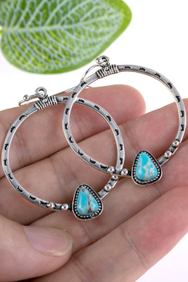 Alloy and Turquoise Round Earrings MOQ 5pcs