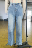 Washed Blue Baggy Loose Fit Jeans Pants