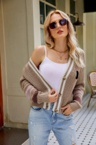 Striped Knit Open Button Knit Sweater Cardigans