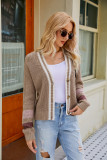 Striped Knit Open Button Knit Sweater Cardigans