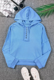 Sky Blue Casual Button Solid Patchwork Trim Hoodie