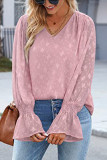 V Neck Lace Sheer Flare Sleeves Blouse 