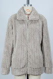 Plain Open Zipper Rib Fleece Coat