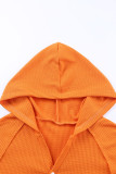 Orange Buttoned V Neck Drop Shoulder Waffle Knit Top