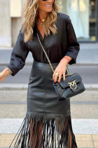 Faux Leather Tassle Skirt Dress 