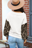 Apricot Wild Leopard Contrast Sleeve Colorblock Waffle Knit Top