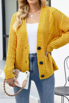 Mustard Cable Knit Open Button Cardigans