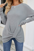 Waffle Knit Twisted Long Sleeves Top