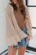 Apricot Waffle Knit Bell Sleeve Ruffled Open Front Cardigan