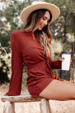 Red Ribbed Long Sleeve Romper
