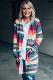 Multicolor Striped Print Long Sleeve Open Front Long Cardigan