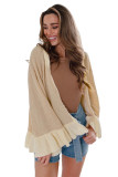 Apricot Waffle Knit Bell Sleeve Ruffled Open Front Cardigan