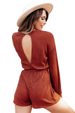 Red Ribbed Long Sleeve Romper